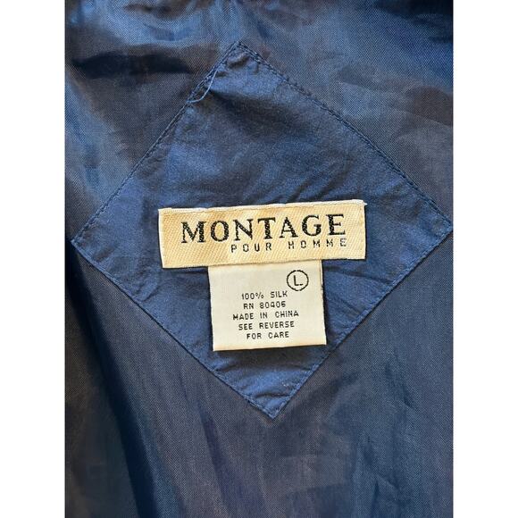 Vintage Montage Pour Homme Men’s Large Silk Blue Full Zip Lined Bomber Jacket - Picture 4 of 5